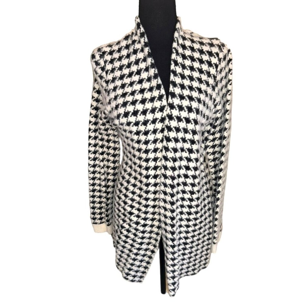 Houndstooth Long Open Soft FleCardigan Sweater By Cyrus Black White - Medium Siz - Picture 2 of 11